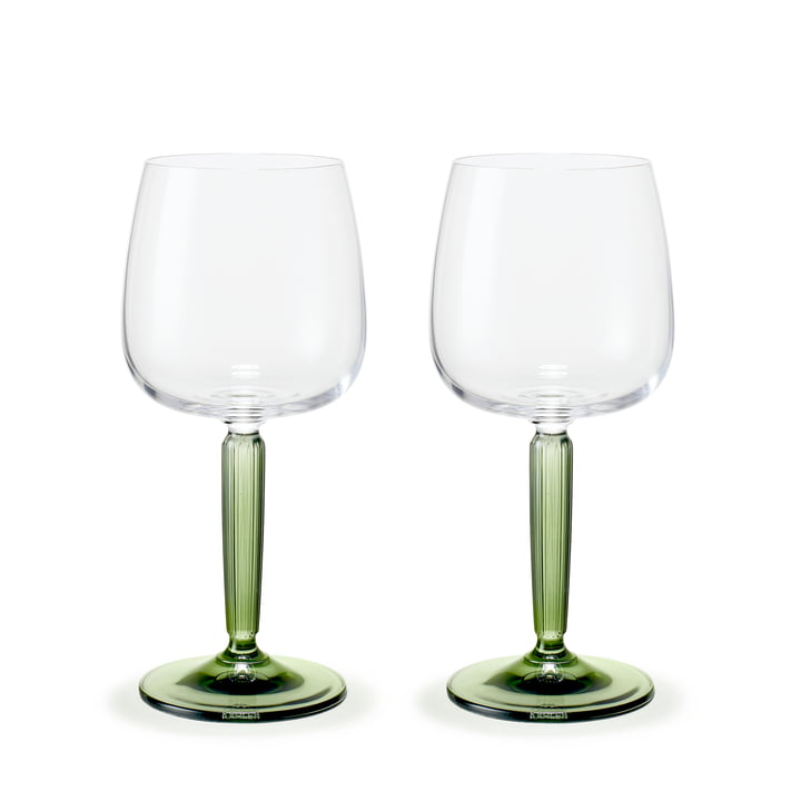 set van 2 witte wijnglazen met groene voet Etienne Interieur